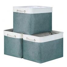 Large Storage Baskets For Shelves 3 Pack Fabric Storage Bins For Organizing Linen Collapsible Organizer For Closet-Deep Gre1en - DeepGre1en - 查看 1
