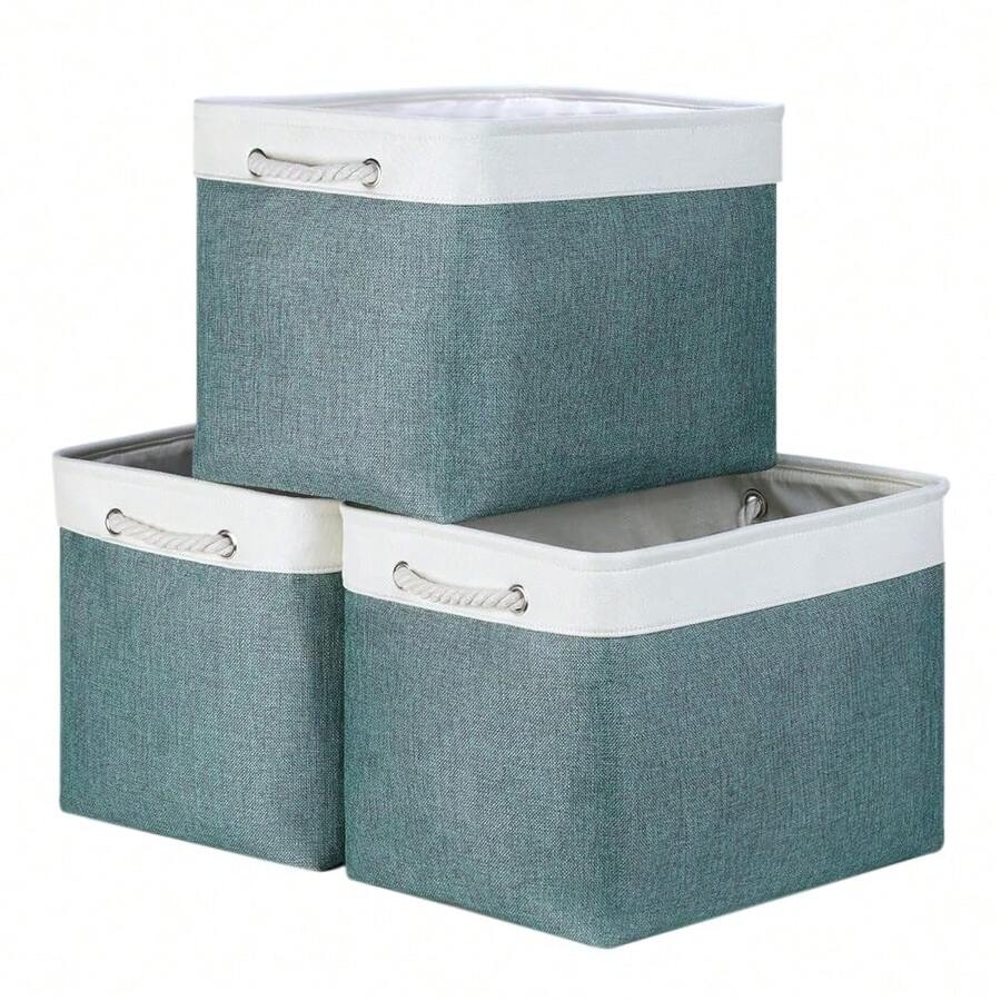 Large Storage Baskets For Shelves 3 Pack Fabric Storage Bins For Organizing Linen Collapsible Organizer For Closet-Deep Gre1en - DeepGre1en - 查看 1