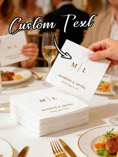 10-200 Customized Wedding Cocktail Napkins, Made Of High-Quality Paper, 3-Ply White Disposable Napkins, Suitable For Weddings, Bars, Bridal Showers, Engagement Parties, Ideal Party Decorations, Customized Party Napkins, Perfect For Weddings, Banquets And Parties.