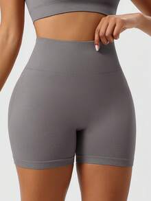 1pc High Waist Slimming Shorts, Seamless Yoga Pants For Women, Suitable For Running & Workout - Grey - View 3