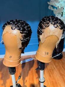 250Density 13x4 Lace Short Bob Pixie Cut Wigs For Women 13x4 Lace Front Curly Human Hair Wigs Pixie Cut Human Hair Wigs Natural Black Short Curly Human Hair Wig Short Layered Brazilian Virgin Human Hair Gluless Wigs - Natural Black - 查看 4
