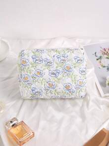 客製化刺繡化妝包，可客製姓名，粉色花卉格紋絎縫化妝包，伴娘新娘化妝收納袋，適用婚禮與新娘派對，大容量旅行化妝包，送禮首選 - 彩色 - 查看 10