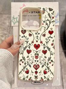 Estuche para teléfono con patrón floral de corazón Compatible con estuches para teléfonos   17  16 Pro Max  15 Pro Max  13 y  12 Diseño elegante con textura de cuero Resistente al agua, a caídas y rayones Un regalo perfecto para familiares, amigos, amantes, novios/novias y el día de San Valentín - Blanco antiguo - Ver 1
