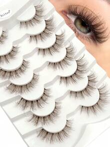 Asiteo 7 Pairs Brown Faux Mink Eyelashes With Clear Band Wispy Volume Cat Eye Lashes Fluffy Natural Look False Lashes Transparent Stem 3D Curl Full Strip Lashes Extension Makeup Suitable For Travel, Everyday Makeup, Eid - Cat Eye Lashes - View 1