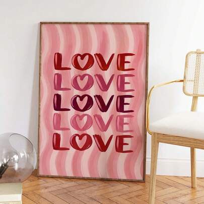 1pc Y2K Retro Wavy Wall Art Picture Pink Heart Canvas Print Paintings|Modern Minimalist Abstract Love Decorations For Girls Room,Bedroom,Living Room Or Office Home Decor,Romantic Cute Aesthetic Poster,Gift For Her,Unframed Or Framed