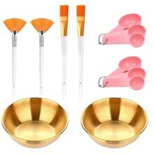 2/4/8/16/24件套面膜搅拌碗套装 - 美容用品，DIY面膜搅拌工具，面膜涂抹刷套装，2个玫瑰金面膜碗，2个扇形面膜刷，2个扁平面膜刷，2个量勺，可选金色、玫瑰金和原木色 - 彩色 - 查看 25