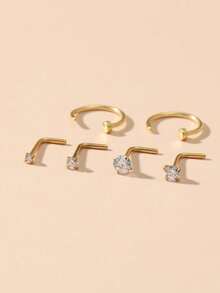 6件装不锈钢爪镶锆石鼻钉 L型迷你鼻环 面部穿刺饰品 - 彩色 - 查看 3