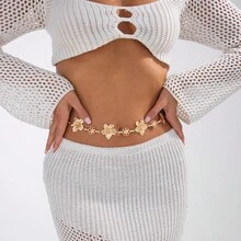1pc Vintage Fashionable Personalized Metal Flower Waist Chain, Bohemian High-End Versatile Dress Chain Waist Belt, Suitable For Women In Any Occasion - 金色 - 查看 2
