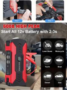 1pc Portable Multifunctional Car Battery Charger, Available In Red Or Upgraded Blue, Super Strong Car Jump Starter, Emergency LED Light, Escape Safety Hammer, Compass, Multifunction Charger, Best Companion For Emergency Situations! - Multicolor - View 5