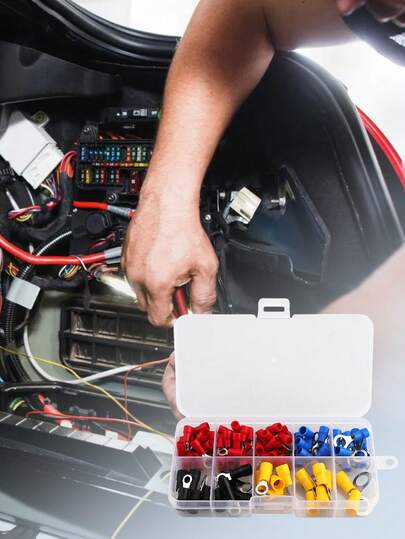 102pcs Electrical Terminal Kit - Automotive Cable Connector Set, Various Insulated Crimp Connectors Suitable For Automotive, Marine And Industrial Wiring, Copper Terminals With PVC Insulation, Insulated Ring And Spade Terminals