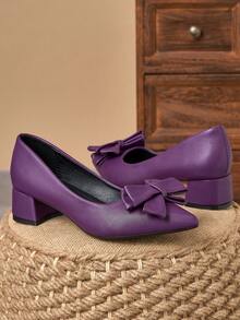 MonaNise Giày cao gót mũi nhọn, gót vuông, trang trí hình bướm, kiểu dáng thanh lịch, phù hợp cho công sở. - Màu tím - Xem 3