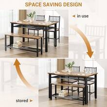 Farmhouse Dining Table Set For 4 With Storage Shelf, 47 Inch Kitchen Table With Bench And 2 Chairs For Small Space, Apartment, Dining Room - Brown - View 5