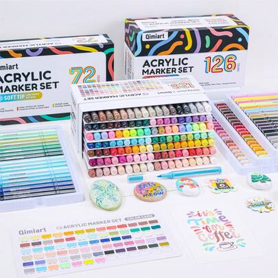 M520 ACRYLIC MARKER,Soft Tip Controllable Thickness LINE WIDTH 0.7-5mm Outline And Fill, All In One Pen,Each Pen Has A Color Code Label Facilitate Precise Color Selection,Ready To Use On Uncapping,Drawing, Doodle, Mark, Diary, Postcard And Etc. Rich Colors More Brilliant CreativityNo Shaking Or Pressing Required,With 72-Color And 126-Color