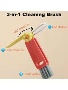Cleaning Brush Set: Cup Brush, Bottle Brush, Glass Brush, Brush, Replaceable Brush Heads, Deep Cleaning Tool; 3-In-1 Flower & Crocodile Lid Brush, Multi-Functional Crevice Cleaning Brush, Stainless Steel Cup & Straw Cleaning Brush, Long Handle Brush, Small Brush - One Size - View 2