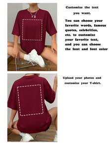 Customized Personalized T-Shirt, Women's Tank Top. Can Customize Front And Back Patterns, Add Your Own Text And Photos (Slogan/Quote/Attitude/Life Motto/Family Photo/Selfie/Pet Photo/Friend Photo) Summer - Burgundy - View 3