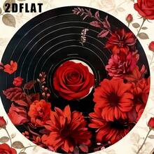 1PC 8x8inc2D Flat Vintage Metal Wall Art Sign - 8x8 Inch Round Black Vinyl Record Floral Design, Retro Home Decor For Kitchen, Bedroom, Office & Holiday, Ideal Gift For Music Lovers, Durable Wall Art, Easy To Hang, Random 2D Flat Print Style - 淺粉色 - 查看 8