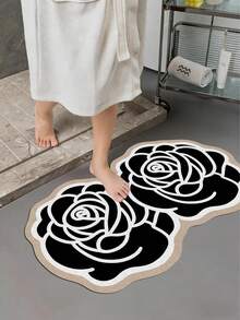 1 pieza Alfombra de baño con rosa negra, alfombra de baño, felpudo, alfombra pequeña, alfombra, alfombra de piso, decoración del hogar, alfombra de área, alfombra de exterior, decoración del hogar, alfombra de área, alfombra de dormitorio, alfombra lavable - Multicolor - Ver 4