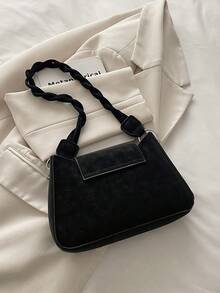 时尚高品质女士小手提包，新款简约小众设计，可单肩/腋下/斜挎链条包 - 黑色 - 查看 4