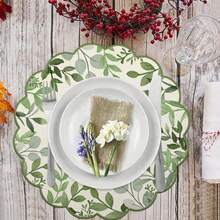 1pc/Set Eucalyptus Leaf Linen Round Placemat, 38cm, Seasonal Kitchen Dining Table Decor, Spring Home Decor, Spring Wedding Home Decoration - Multicolor - View 2