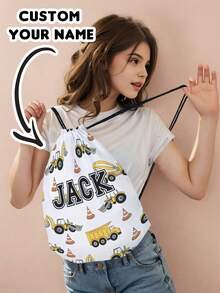 1pc Customized Name Cartoon Car Pattern Drawstring Backpack, Can Be Customized According To Your Unique Design, Perfect For Children, Print Your Own Name Or Print Your Sister's And Classmates' Names As A Gift To Give To Others - Multicolor - View 3