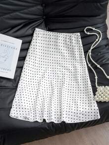 2026 Summer White Black Polka Dot Midi Skirt - Elegant Pure Yurty Sweet Casual Street High-Waist A-Line Flowy Hem Mini Bow Detail Ladies Skirt , Perfect For Valentine's Day/Women's Day/Mother's Day - Black and White - View 10