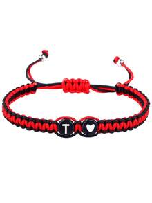 1pc Black & White Heart And 26 Letter Braided Bracelet, Minimalist Versatile Heart Couple Jewelry Bracelet - Bracelet - View 35