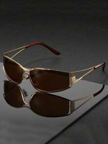 1 Pair Unisex Silver Frame Black Lens Narrow Rectangle Metal Alloy Y2K Chic Fashion Glasses, Suitable For Street Style, Music Festivals, Valentine's Day Gift, Men & Women - Multicolor - View 6