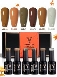 YOKEFELLOW 不含TPO和HEMA的6色秋冬凝胶指甲油套装，10毫升莫兰迪橙棕色美拉德色系可卸甲凝胶指甲油套装，适合女性在家美甲沙龙使用，新品 - 彩色 - 查看 10