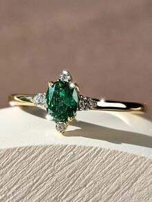 1 chiếc nhẫn đá Cubic Zirconia thanh lịch, thích hợp làm quà tặng cho phụ nữ vào ngày Valentine, đám cưới, lễ đính hôn, tiệc kỷ niệm. - màu xanh lá - Xem 1