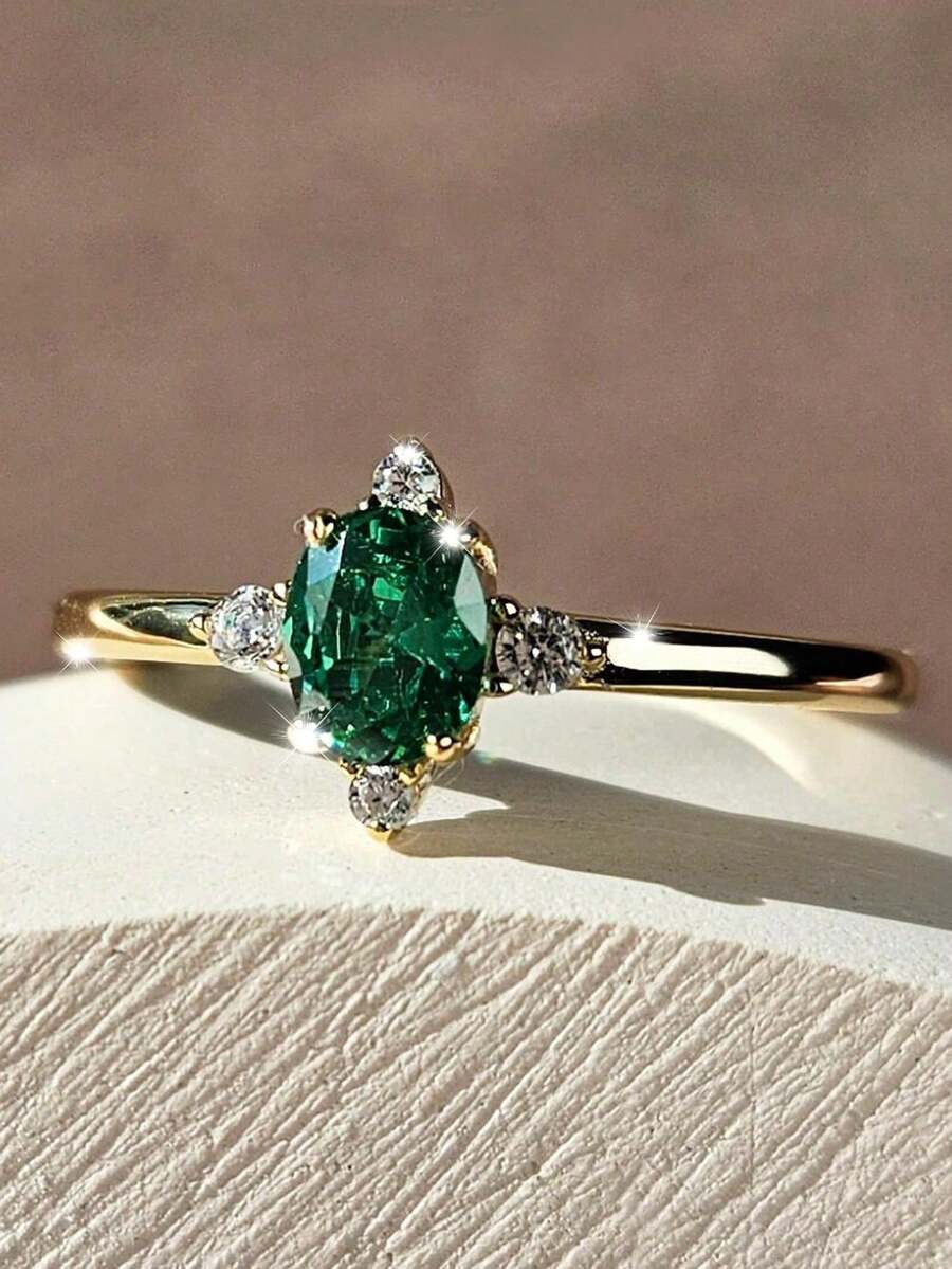 1 chiếc nhẫn đá Cubic Zirconia thanh lịch, thích hợp làm quà tặng cho phụ nữ vào ngày Valentine, đám cưới, lễ đính hôn, tiệc kỷ niệm. - màu xanh lá - Xem 1