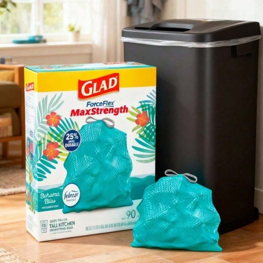 Glad ForceFlex MaxStrength Scented Tall Kitchen Trash Bags, 13 Gallon, Bahama Bliss With Febreze Freshness, 20 Bags - 1 - 查看 1