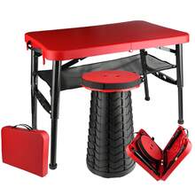 Juego portátil de mesa y taburete de camping, mesas de camping plegables y ligeras con red - Colocar - Ver 8