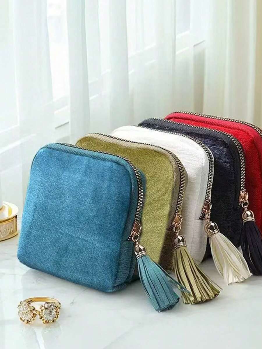 1 Stück Luxus Schmuckaufbewahrungstasche mit Quastendekor - Mehrkammer-Stofforganizer für Halsketten, Armbänder, Ohrringe - ideal für Reisen, Geschenke, Geburtstage, Feiertage, Reisezubehör | Elegante Schmuckaufbewahrung | Reißverschluss, Essentiell für Schmuckkasten von Frauen, Reisen, Dorm-Lagerung, leichte Farbabweichung aufgrund der Beleuchtung während der Aufnahme, Raumdekoration - Verschiedenfarbig - Übersicht 1