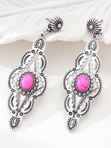 1对复古几何不对称绿松石吊坠耳环，欧美风格，女士款 - 耳飾 - 查看 19