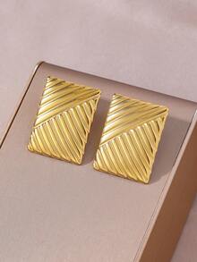 1 Pair Personalized Fashionable 18K Gold Plated Stainless Steel Water Drop Geometric Earrings, Suitable For Women's Daily Commute Or Evening Wear, Also Can Be Used As Gifts, New Spring Collection - Gold - View 5