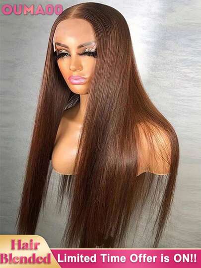 Stright Wig Human Blended Hair 13x6 13x4 5x5 HD Transparent Lace Front Wig Human Blended Hair Straight 34 Inch - 200% Density Pre-Plucked Glueless Wig For Women, Wigs Human Blended Hair Natural Black, No Glue & Ready To Wear, Sleek & Natural Look For Everyday