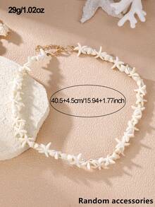 1/3pcs Fashionable Bohemian Beach Ocean Series Pearl Seashell Starfish Beaded Necklace Set, Women Everyday & Holiday Accessory - Multicolor - View 9