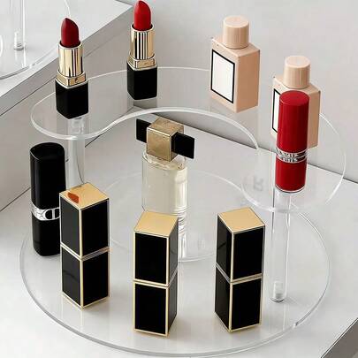 1 pieza Organizador de maquillaje de acrílico, estantería de exhibición de 3 niveles, adecuado para decorar y organizar artículos, figuras, perfumes, cosméticos, exhibición de escritorio - 20 cm de ancho x 10 cm de alto