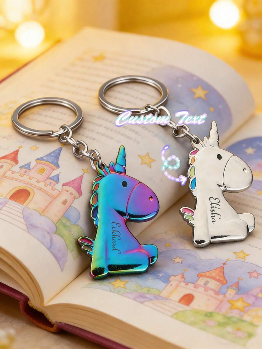1pc Custom Personalized Unicorn Keychain, Can Be Engraved With Any Text, A Meaningful Gift For Your Boyfriend Or Girlfriend, Fashionable Style - متعدد الألوان - مشاهدة 1