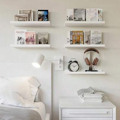 1/2/4 pièces Étagères murales flottantes blanches classiques, jeu d'étagères en PP pour chambre à coucher, salon, salle de bain, cuisine, étagère de rangement murale