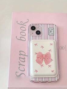 Etui na karty telefoniczne z kokardą, odpowiednie do trzymania kart telefonicznych, różowa kokarda/do przechowywania kart, uroczy wzór kokardy do etui na telefon z klipsem do kart, etui na karty do portfela, akcesorium do telefonu, bezśladowy uchwyt na karty na tył telefonu komórkowego, magnetyczny uchwyt na karty, karta dostępu, karta bankowa, karta na posiłek, uchwyt na karty autobusowe i metro (tylko magnetyczny uchwyt na karty, bez etui na telefon) - Wielokolorowe - Zobacz 5