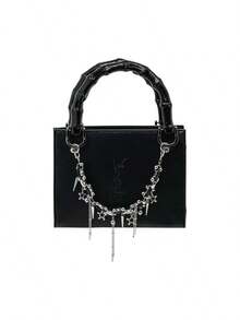 Yves Saint Laurent [Customized Makeup Bag] Black Leather Handbag, Stylish And Unique, Featuring Chain Embellishments; A High-End, Classic, And Versatile Design. - Black - View 2