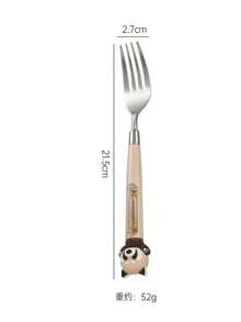 304 Stainless Steel Cartoon Raccoon Shaped Fork & Spoon With Plastic PP Handle, Children's Tableware, Household - Silver - View 13