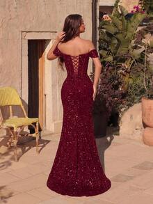 ADYCE Đầm maxi dạ hội hở lưng, thắt dây, cạp cao, xẻ tà, chất liệu chiffon mỏng, kiểu đuôi cá, thích hợp cho tiệc cocktail, dạ hội, đám cưới, hẹn hò, ngày Valentine mùa xuân. - Màu Đỏ Sâu - Xem 2