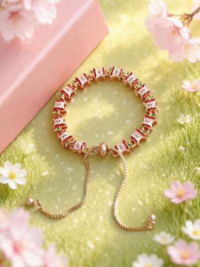 1pc Minimalist Double-Layer Electroplated Apple, Mushroom, Star, Moon, Galaxy, Dolphin, Ladybug, Flower, Duckling, Pentagram Beaded Bracelet, Unique Fashion Design, Versatile Accessory