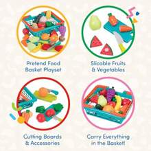Battat Play Food For Toddlers With Farmers Market Basket And Chopping Board Toy Food For Kitchen And Pretend Play For 3+ Years 37 PiecesChildren's Joyful Games, Essential Toys For Children - Multicolor - View 4