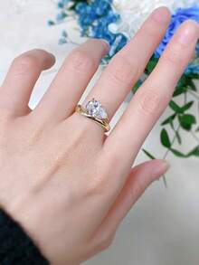 1枚精美闪亮几何水滴形璀璨立方氧化锆戒指，女士礼物，结婚订婚周年纪念精美珠宝 - 戒指 - 查看 3