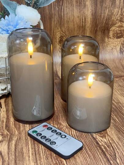 Bộ 3 nến không lửa, nến trụ LED 3D chạy bằng pin, bộ nến acrylic không vỡ, thích hợp trang trí nhà cửa, tạo không gian lãng mạn, trang trí Giáng sinh, tiệc tùng, đám cưới, sử dụng hàng ngày và các dịp lễ hội.