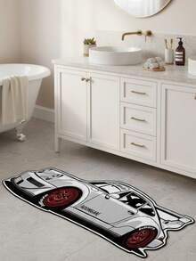 1pc Premium Racing Car Floor Mat, Polyester Fiber Rug, Black & White Design, Suitable For Bedroom, Living Room Decor, Bedroom Decor | Sports Style Room Decor | Durable Mat, Car Floor Mat, Bedroom Decor, Room Decor Bedroom, Room Decor, Small Rug - Multicolor - View 4