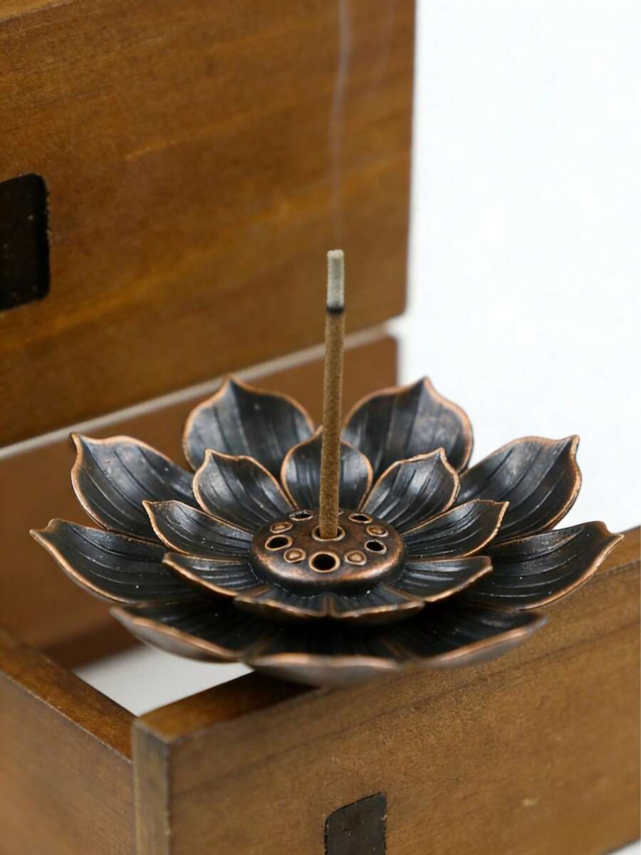 Metalowy świecznik na kadzidełka w kształcie lotosu – klasyczny styl europejski, bezzapachowy, odpowiedni na Boże Narodzenie, Halloween, Wielkanoc, Święto Dziękczynienia i inne święta, świecznik do dekoracji wnętrz - świecznik - Zobacz 1